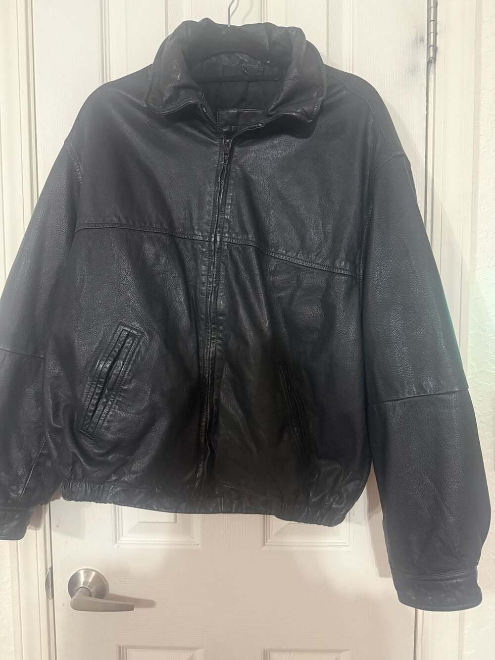 Outbrook Men's Genuine Leather Bomber Jacket Black Size L